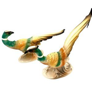 Royal Copley Vintage Ceramic Ring Neck Pheasant Figurines 1940-50’s Retro Birds